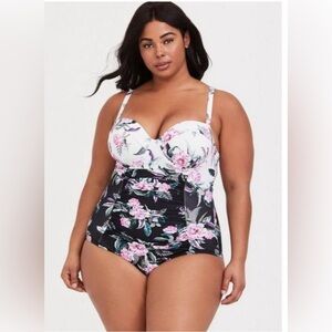 Torrid Slim Fix Underwire Strappy Back One Piece Floral Swimsuit 3x